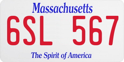 MA license plate 6SL567