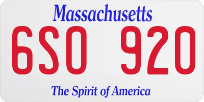 MA license plate 6SO920
