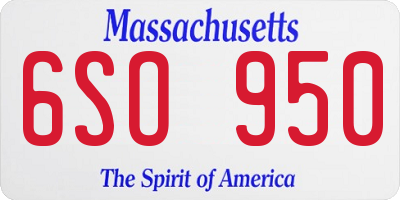 MA license plate 6SO950