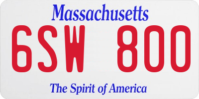 MA license plate 6SW800