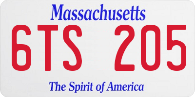 MA license plate 6TS205