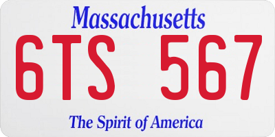 MA license plate 6TS567