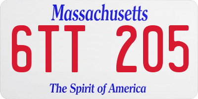 MA license plate 6TT205