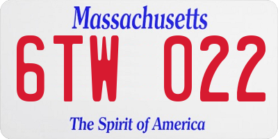 MA license plate 6TW022