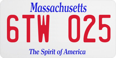 MA license plate 6TW025
