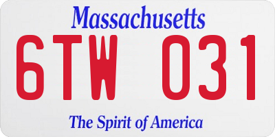 MA license plate 6TW031