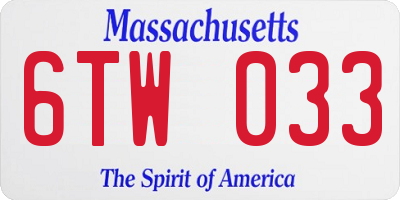 MA license plate 6TW033