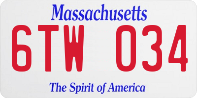 MA license plate 6TW034