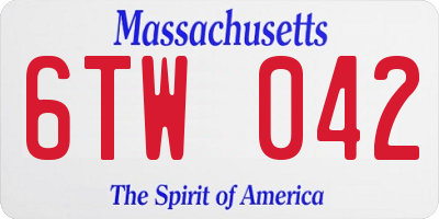 MA license plate 6TW042