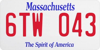 MA license plate 6TW043