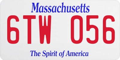 MA license plate 6TW056