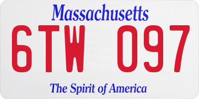 MA license plate 6TW097