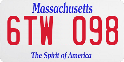 MA license plate 6TW098