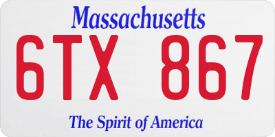 MA license plate 6TX867
