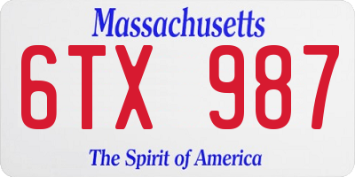 MA license plate 6TX987