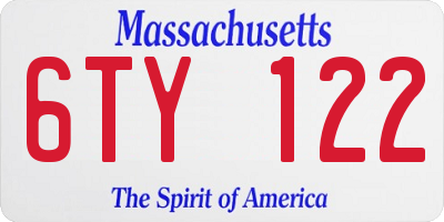 MA license plate 6TY122