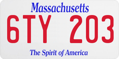 MA license plate 6TY203