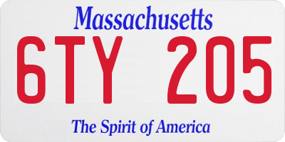MA license plate 6TY205