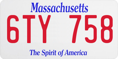 MA license plate 6TY758