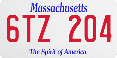 MA license plate 6TZ204