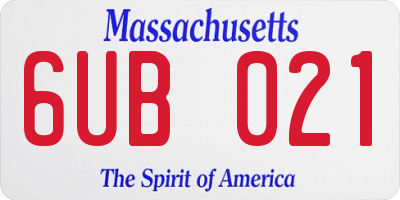 MA license plate 6UB021