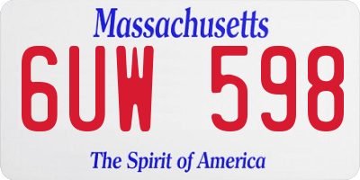 MA license plate 6UW598