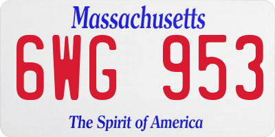 MA license plate 6WG953