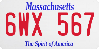 MA license plate 6WX567