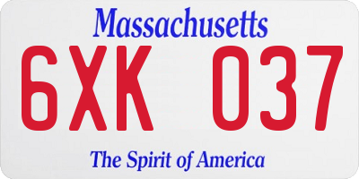 MA license plate 6XK037