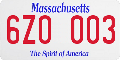MA license plate 6ZO003