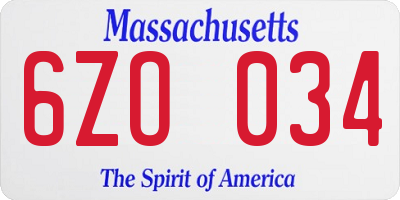 MA license plate 6ZO034