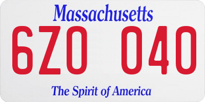 MA license plate 6ZO040