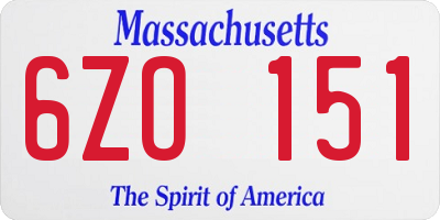 MA license plate 6ZO151