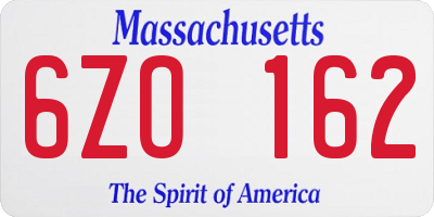 MA license plate 6ZO162