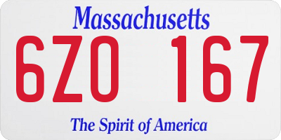 MA license plate 6ZO167