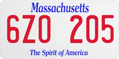 MA license plate 6ZO205