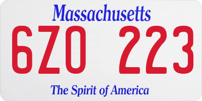 MA license plate 6ZO223