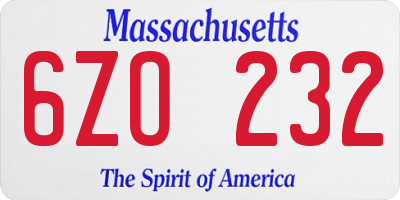 MA license plate 6ZO232