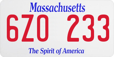 MA license plate 6ZO233