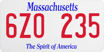 MA license plate 6ZO235