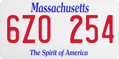 MA license plate 6ZO254