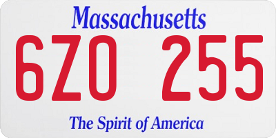 MA license plate 6ZO255