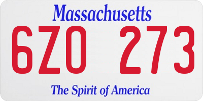 MA license plate 6ZO273