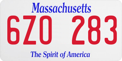 MA license plate 6ZO283