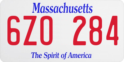 MA license plate 6ZO284