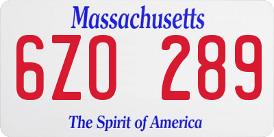 MA license plate 6ZO289