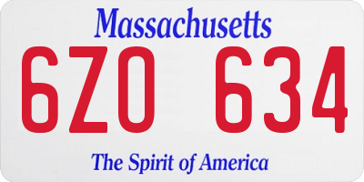 MA license plate 6ZO634