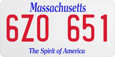 MA license plate 6ZO651