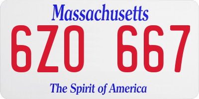 MA license plate 6ZO667