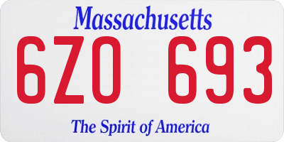 MA license plate 6ZO693